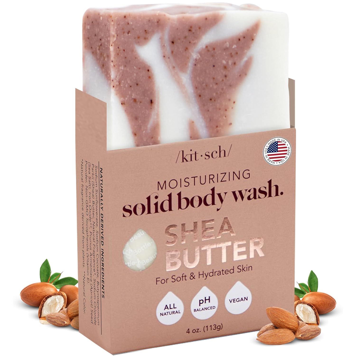 Kitsch Shea Butter Body Wash | Exfoliating Bar Soap For Women & Men | Moisturizing Shea Butter Bar Soap For Soft And Hydrated Skin | All Natural, Paraben Free And Vegan | Made In Usa - 4 Oz