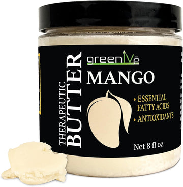 Greenive Virgin Mango Butter 100% Pure Raw Creamy All Natural Skin Moisturizer Unrefined (8 Ounce Jar)