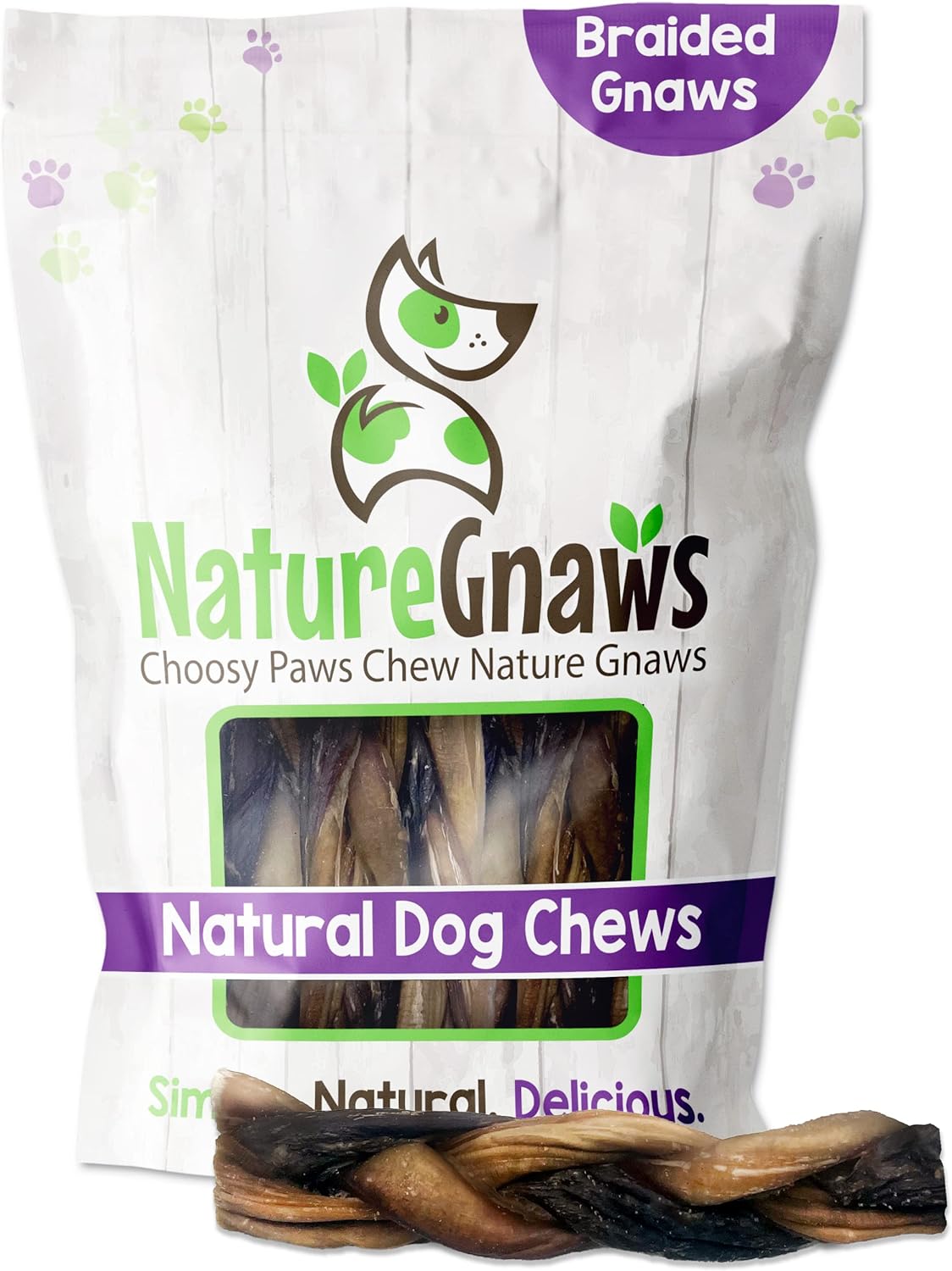Nature Gnaws Braided Gnaws For Dogs 5-6" (3 Count) - Long Lasting For Small And Medium Dogs - Natural Beef Bully Stick Combo Braids - Rawhide Free