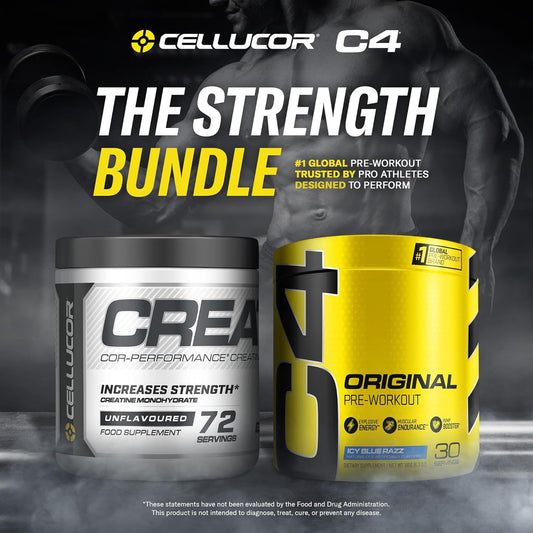 Cellucor Pre Workout & Creatine Bundle, C4 Original Pre Workout Powder, Icy Blue Razz, 30 Servings + Cor Performance Creatine Powder, 72 Servings