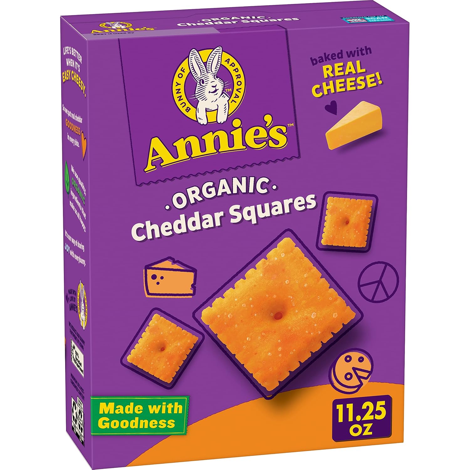 Annie'S Organic Cheddar Squares Baked Snack Crackers, Baked With Real Cheese, 11.25 Oz