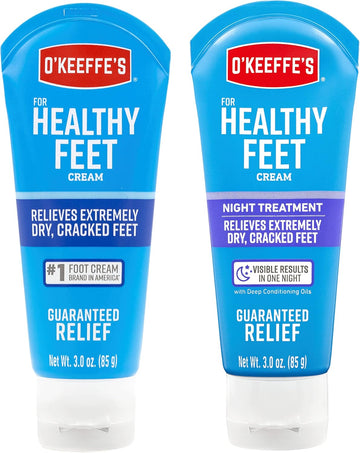 O'Keeffe'S For Healthy Feet Foot Cream, 3.0 Ounce Tube And O'Keeffe'S For Healthy Feet Night Treatment Foot Cream, 3.0 Ounce Tube, Relieves Extremely Dry, Cracked Feet