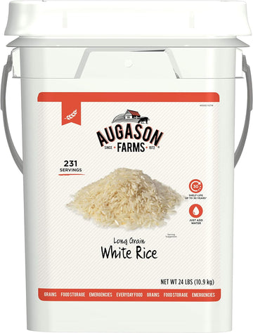 Augason Farms Long Grain White Rice Emergency Food Storage 24 Pound Pail