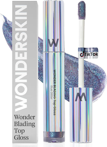 Wonderskin Lip Gloss Blading Top Gloss, Red Glitter, Hydrating And High Shine Finish Lip Makeup (Red Glitter)