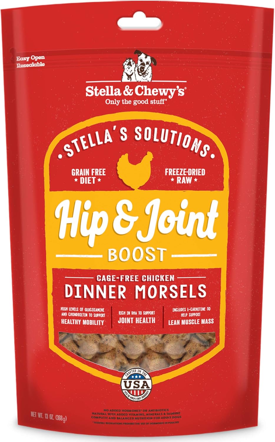 Stella & Chewy'S - Stella'S Solutions Hip & Joint Boost - Cage-Free Chicken Dinner Morsels - Raw, Protein Rich, Grain Free Dog Food - 13 Oz Bag – Reduce Joint Pain & Swelling & Strengthen Bones