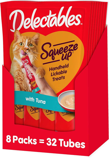 Hartz Delectables Squeeze Up Interactive Lickable Wet Cat Treats For Adult & Senior Cats, Tuna, 4 Count (Pack Of 8)