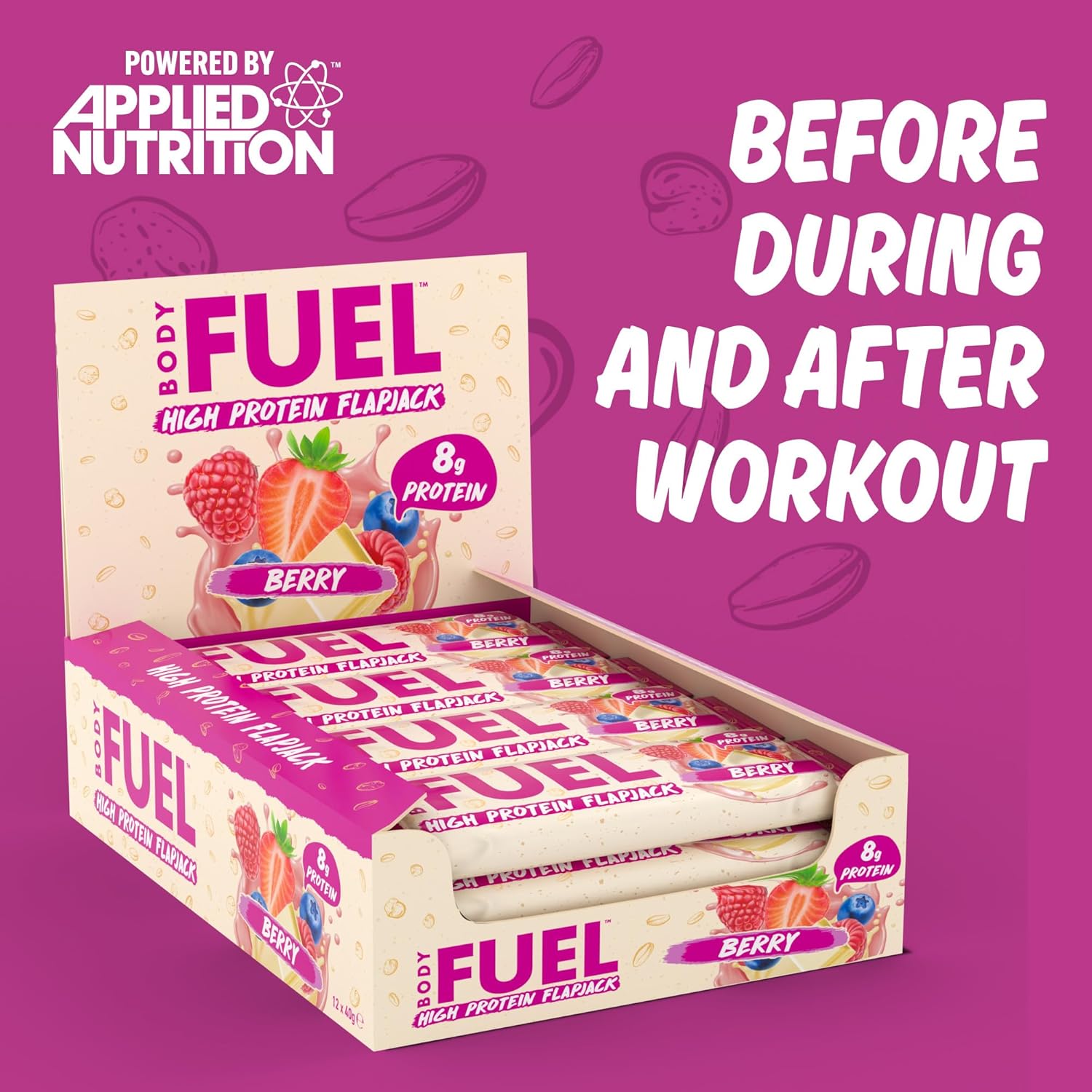 BodyFuel High Protein Flapjack - 8g Protein, Low Sugar, High Fiber Snack for Pre-Workout & Post-Workout Recovery (Berry)(12 x 40g) : Amazon.co.uk: Health & Personal Care