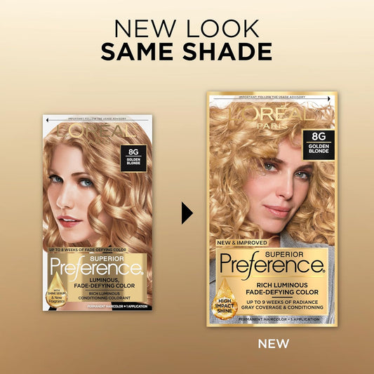 L'Oreal Paris Superior Preference Fade-Defying + Shine Permanent Hair Color, 8G Golden Blonde, Pack Of 1, Hair Dye