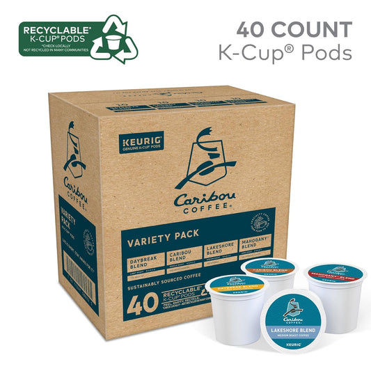Caribou Coffee Single Serve Keurig K-Cup Pod Variety Pack, Light, Medium, And Dark Roast Coffees, 40-Count Box