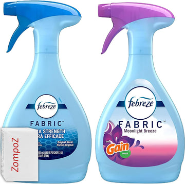 Febreze Fabric Refresher With Gain Combo Pack, Odor Eliminator Spray, For Couches and Upholstery, Original Gain and Moonlight Gain Scents, 27 Oz Each + Bonus Zompo-Z Tissue Packet