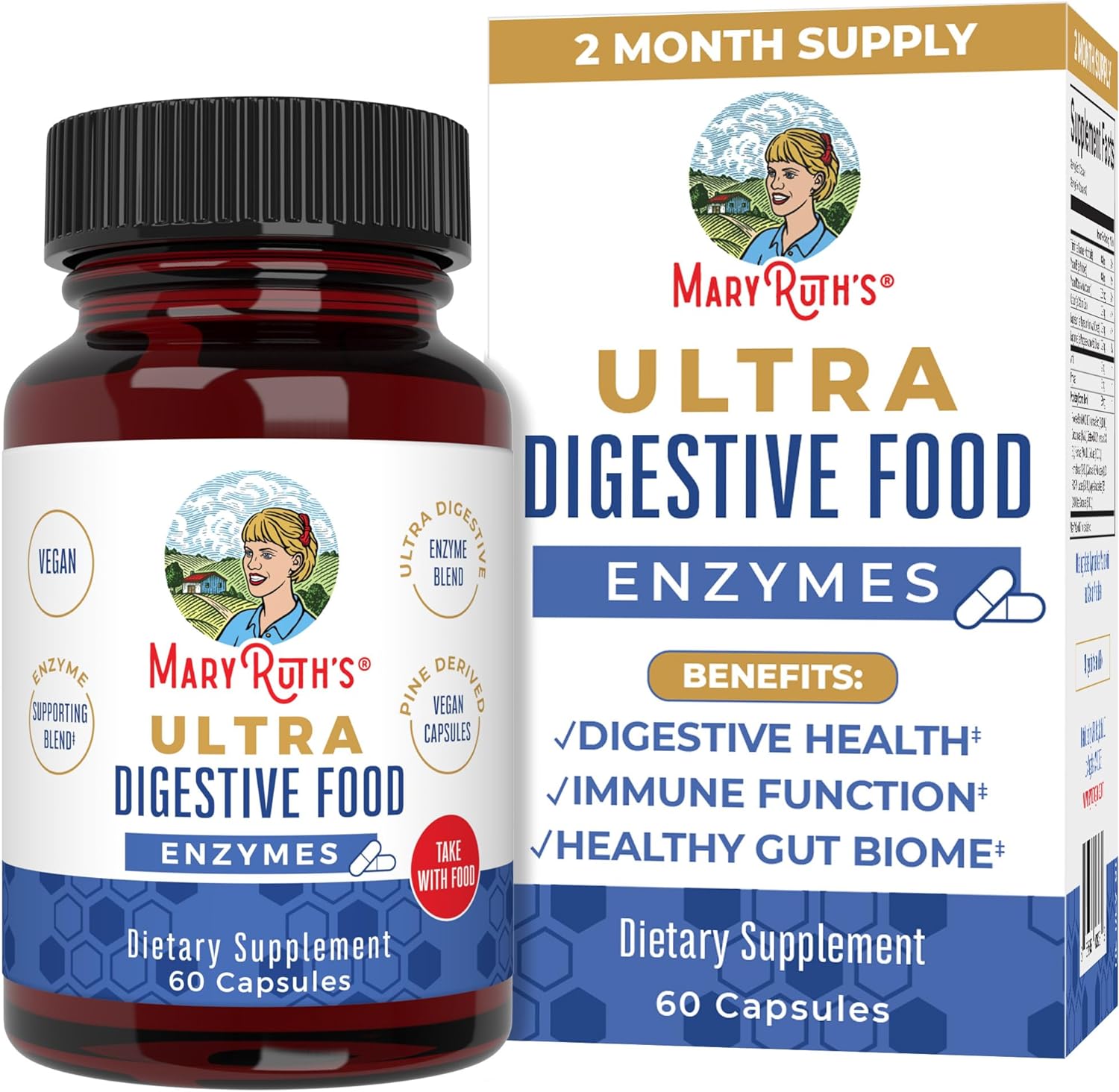 Maryruth Organics Ultra Digestive Enzymes Capsules | Up To 2 Month Supply | Supplement For Gut Health Support | Digestion & Immune Support With Amylase | Lipase & Lactase | Vegan | 60 Count