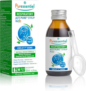 Puressentiel Acti Pure Kids Syrup 125Ml – Colds & Sore Throat Syrup - Relieves Sore Throats Immediately And Decongestant - Supports Kids Immunity - 100% Natural Formula - Suitable For Children Aged 3+