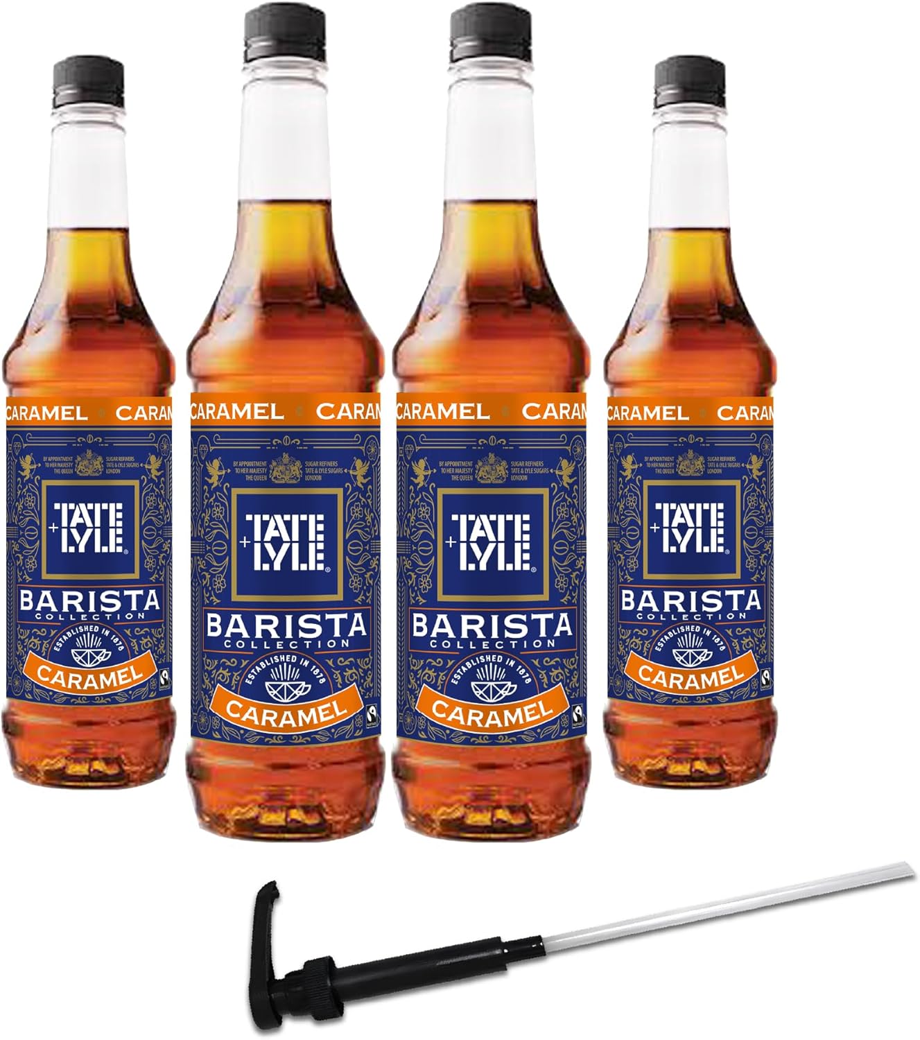Tate & Lyle - Caramel Syrup with Pump - Fairtrade Set, Vegan and Vegetarian Friendly - Caramel Syrup for Coffee, Cold Drinks and Hot Drinks - Produced in the UK - 4 x 750ml Bottle, with Pump : Amazon.co.uk: Grocery