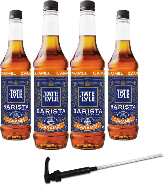 Tate & Lyle - Caramel Syrup with Pump - Fairtrade Set, Vegan and Vegetarian Friendly - Caramel Syrup for Coffee, Cold Drinks and Hot Drinks - Produced in the UK - 4 x 750ml Bottle, with Pump : Amazon.co.uk: Grocery