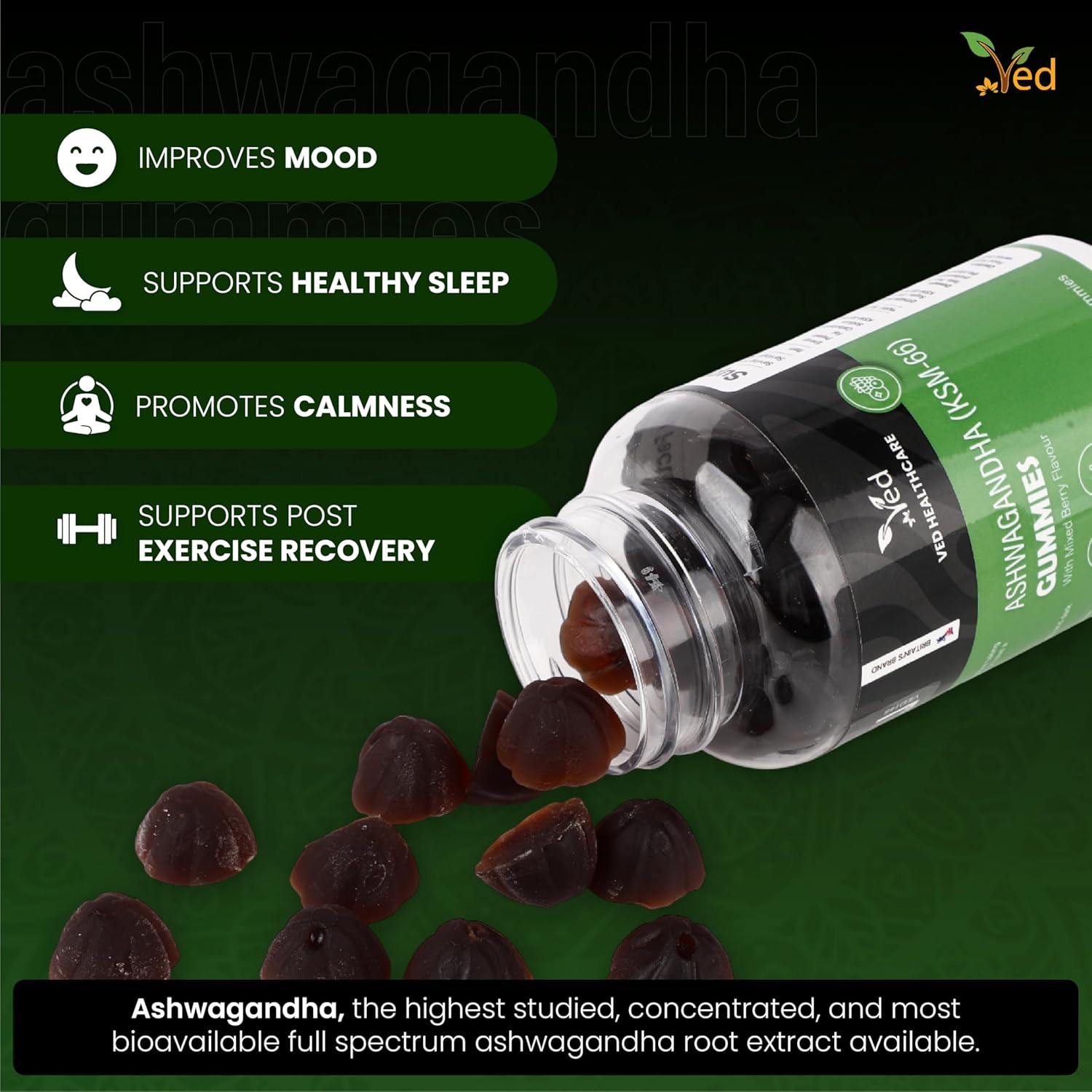 Ved Ashwagandha (KSM-66) Gummies; ASG Chews Mixed Berry Flavour with Mother Culture, Vegan Health Supplement for Men and Women- 60 Chews 30 Days’ Supply. : Amazon.co.uk: Health & Personal Care
