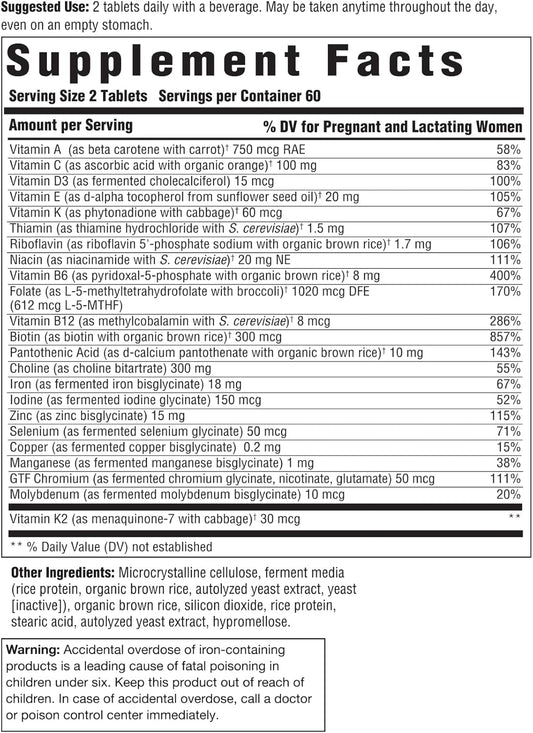 Innate Response Formulas Baby & Me Multivitamin - Prenatal And Postnatal Vitamin With Folate, Choline, And Vitamins B12 And D3 - Vegetarian, Non-Gmo, And Gluten-Free - 120 Tablets (60 Servings)