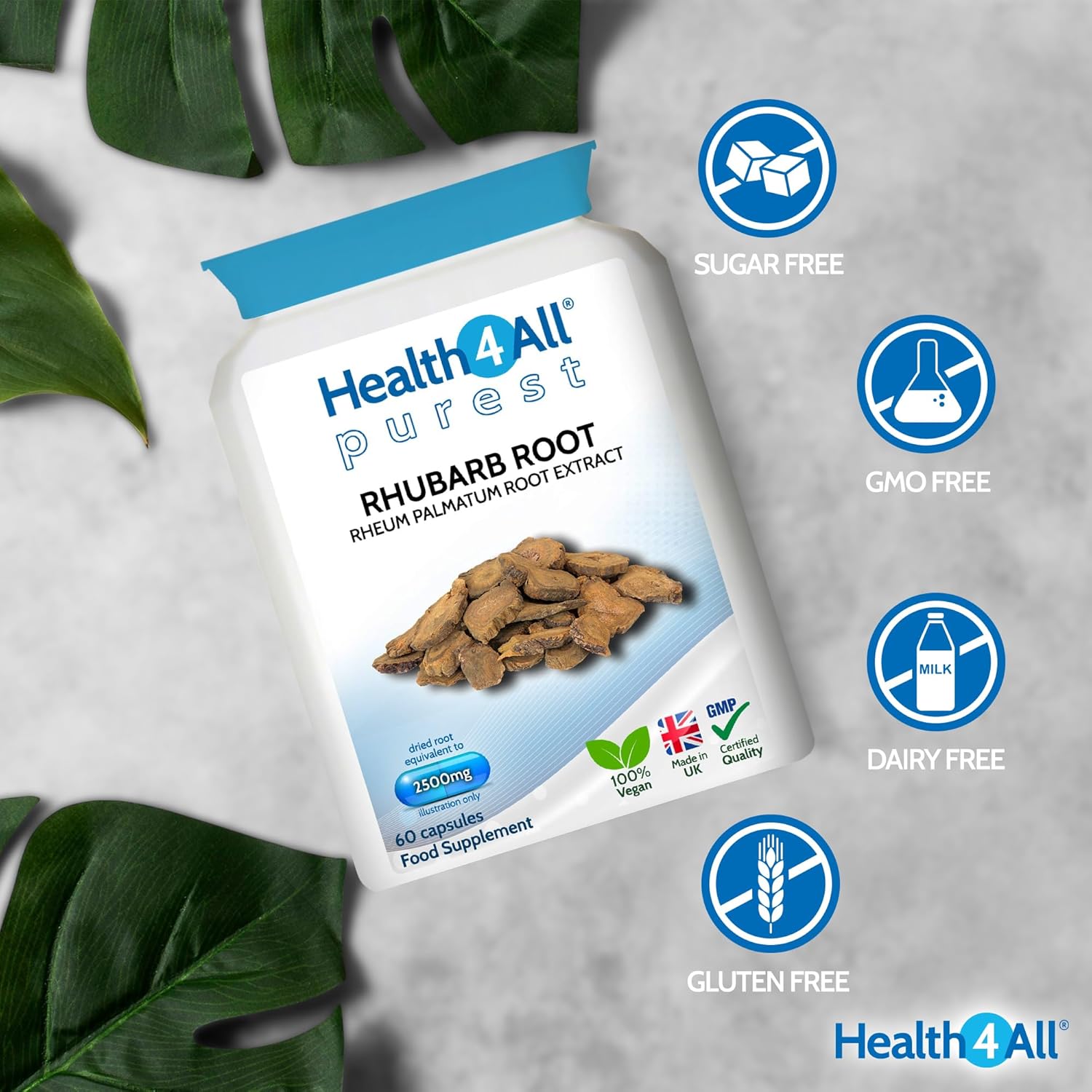 Health4All Rhubarb Root 2500mg 60 Capsules, Natural Laxative Supplement, Reduce Bloating | Digestive Support Vegan Capsules, 2 Months Supply | Made in UK : Amazon.co.uk: Health & Personal Care