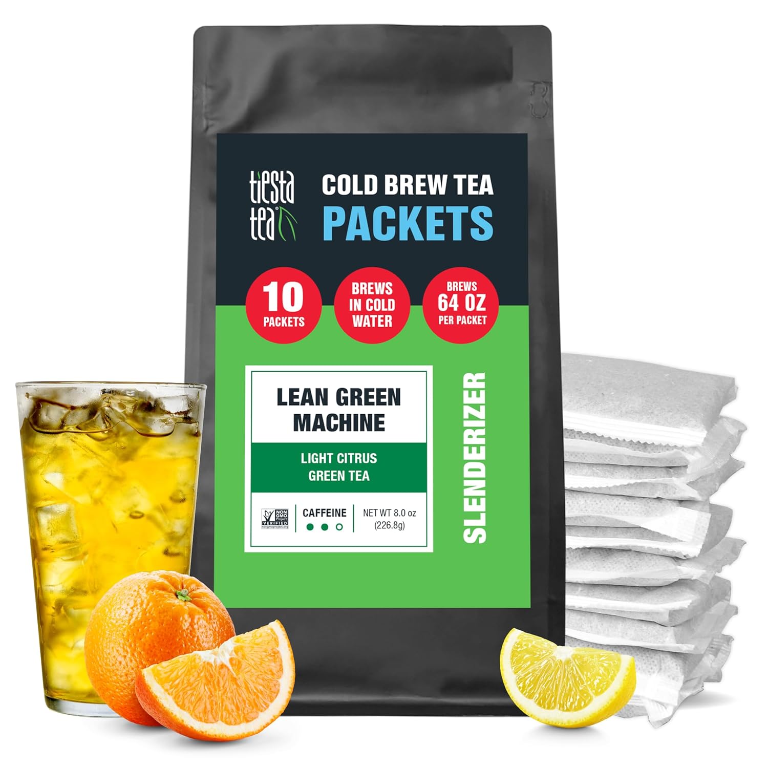 Tiesta Tea - Lean Green Machine Cold Brew Tea | Light Citrus Green Tea | Premium Loose Leaf Iced Tea Blends | Medium Caffeinated Iced Tea | 10 Cold Brew Tea Bags - Brews 1 64Oz Pitcher Each