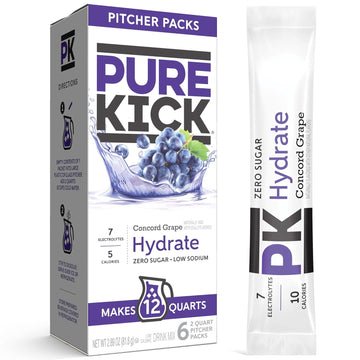 Pure Kick Hydration Pitcher Pack, Concord Grape, Includes 6 Packets, 1 Box, Makes 12 Quarts Total