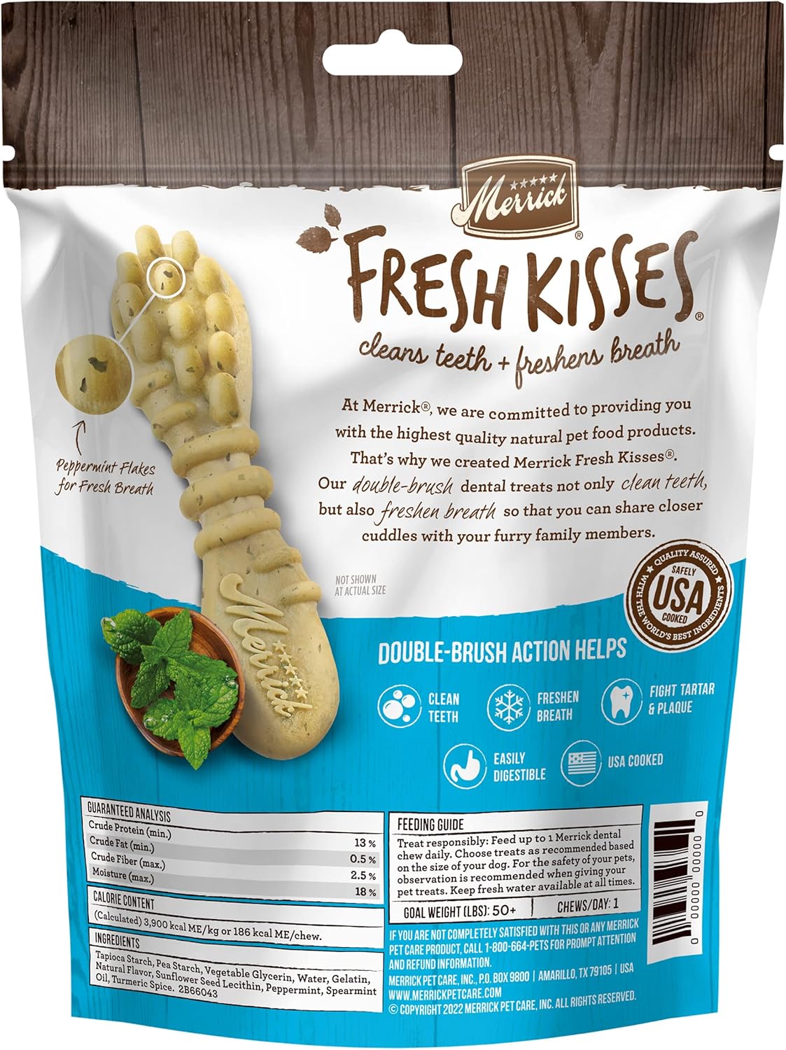 Merrick Fresh Kisses Natural Dental Chews, Toothbrush Shape Treat Infused With Real Mint, For Large Dogs - 7 ct. Bag : Pet Supplies