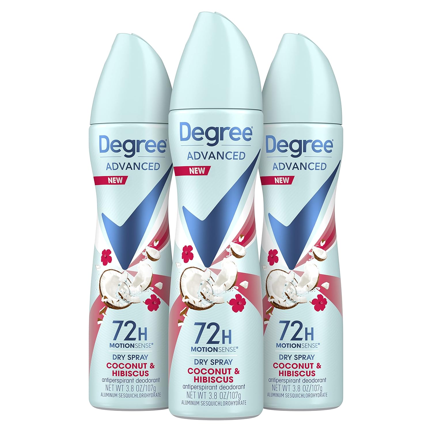 Degree Advanced Antiperspirant Deodorant Dry Spray Coconut & Hibiscus 3 Count 72-Hour Sweat And Odor Protection Deodorant Spray With Motionsense Technology 3.8 Oz