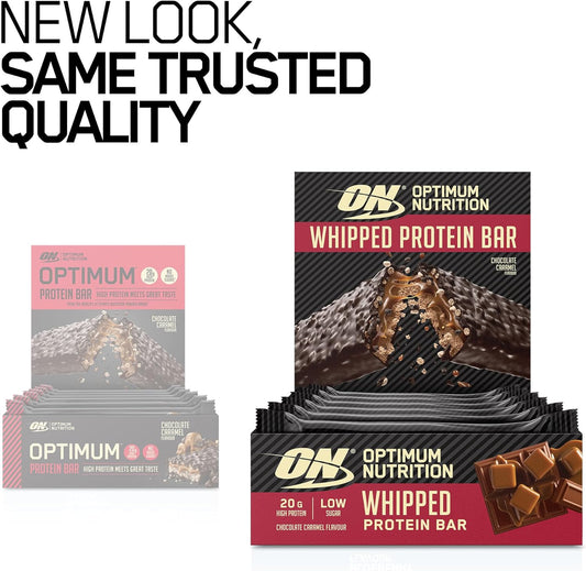 Optimum Nutrition Whipped Protein Bars, Low Calorie Snacks, Low Carb Low Sugar, Workout Snack For Men And Women, Chocolate Caramel Flavour, 10 X 60G