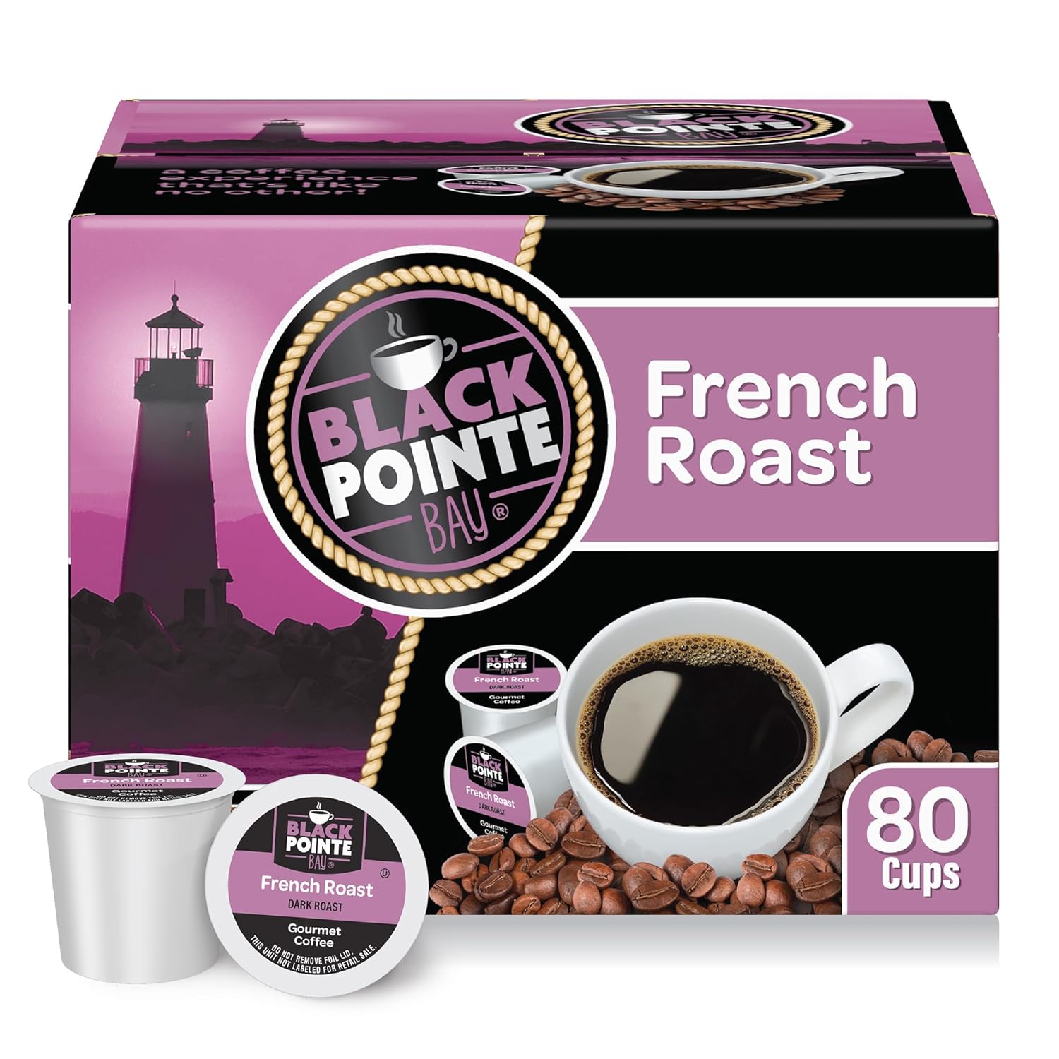 Black Pointe Bay Coffee French Roast, Dark Roast, 80 Count, Single Serve Coffee Pods For Keurig K-Cup Brewers