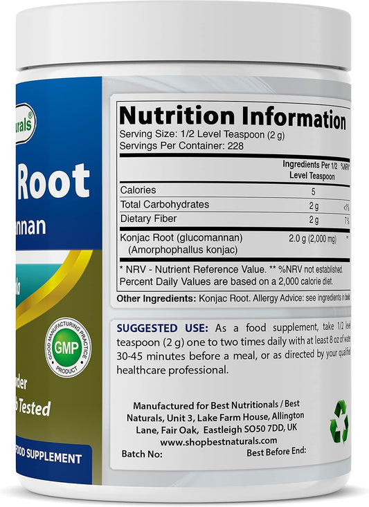 Best Naturals Konjac Root Glucomannan Powder (Non-GMO) - Promotes Healthy Metabolism & Weight Management - 1 Pound