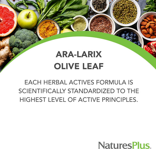NaturesPlus Herbal Actives ARA Larix Olive Leaf - 750 mg, 30 Vegan Tablets - Immune Support Supplement, Extended Release - Hypoallergenic, Vegetarian, Gluten-Free - 30 Servings