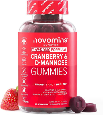 Cranberry & D Mannose Gummies - Urinary Tract Health & Bladder Control - Vegan - Alternative To Cranberry Tablets, Juice, Or D Mannose Powder - Inulin, Magnesium - 60 Gummies - Novomins