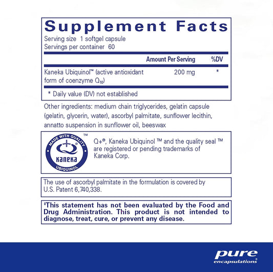 Pure Encapsulations Ubiquinol-Qh - 200 Mg Ubiquinol - Active Form Of Coenzyme Q10 - Heart Health & Energy Metabolism Support* - Antioxidant Supplement - 60 Softgel Capsules