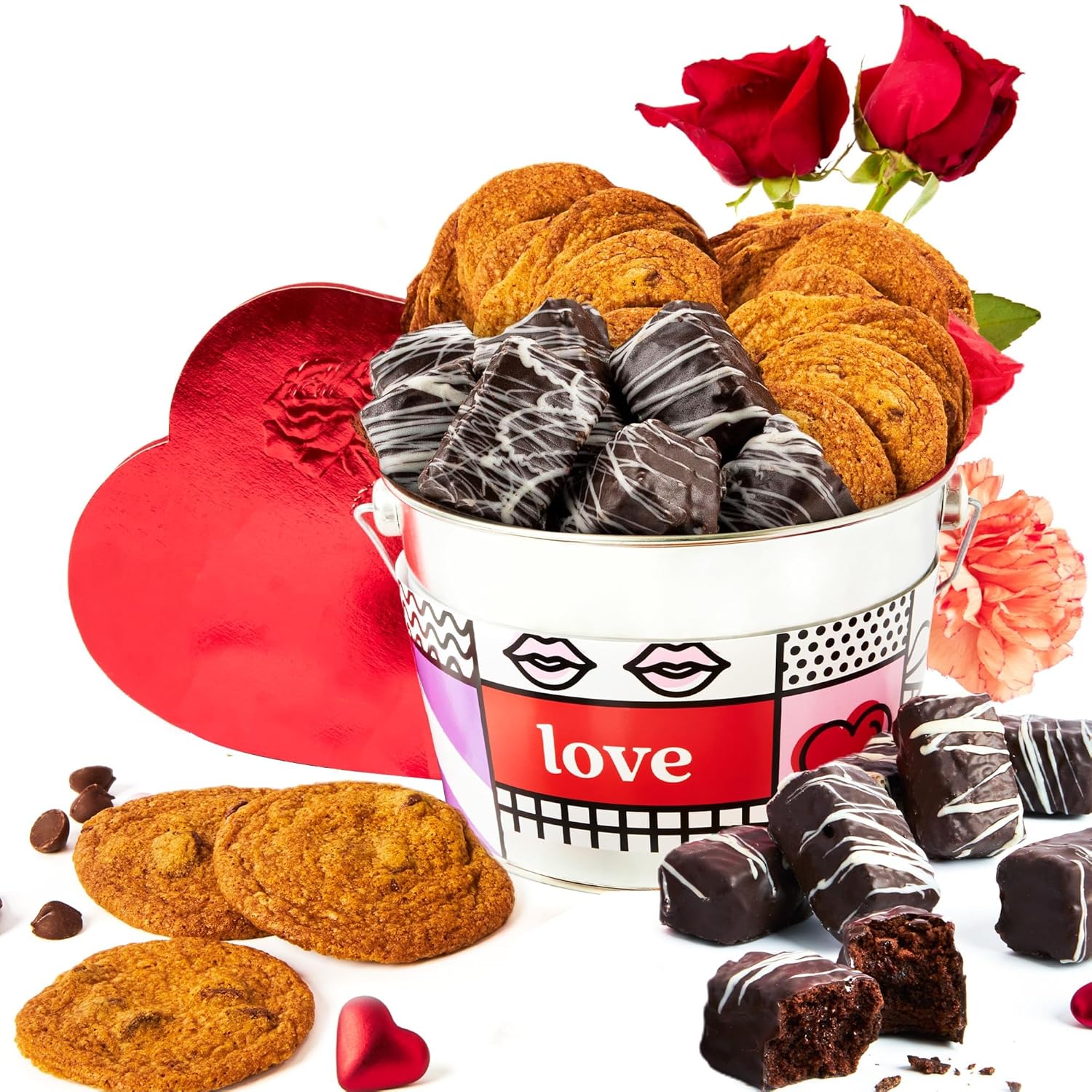 David’S Cookies Love Assorted Cookies Bucket 1.3Lbs – Delicious Freshly Baked Thin Crispy Cookies & Chocolate Dipped Soft Brownies Treats – Love-Themed Gourmet Cookies Gift Bucket For Everyone