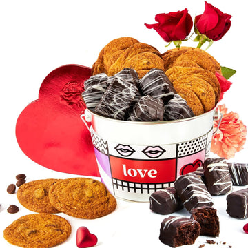 David’S Cookies Love Assorted Cookies Bucket 1.3Lbs – Delicious Freshly Baked Thin Crispy Cookies & Chocolate Dipped Soft Brownies Treats – Love-Themed Gourmet Cookies Gift Bucket For Everyone