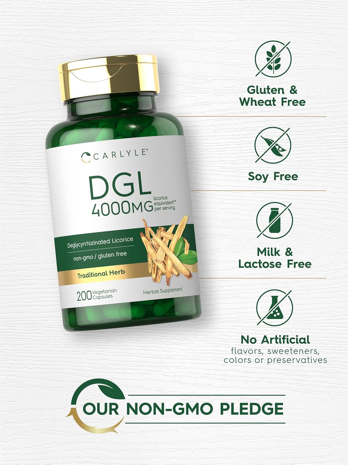 Carlyle DGL Deglycyrrhizinated Licorice Capsules | 200 Count | 4000mg | Vegetarian, Non-GMO & Gluten Free Supplement : Health & Household