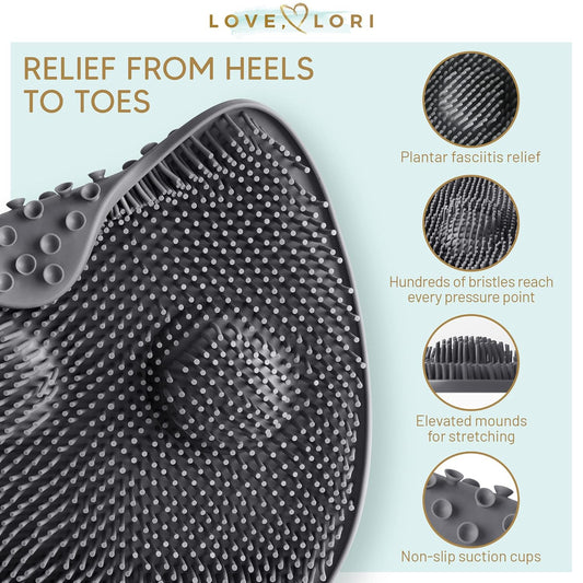 Plantar Fasciitis Relief Feet Scrubber By Love Lori - Foot Massager For Shower, Provides Heel & Foot Relief With Foot Massagers & Plantar Fasciitis Ball - Non-Slip & Suction Cups, Regular (Grey)