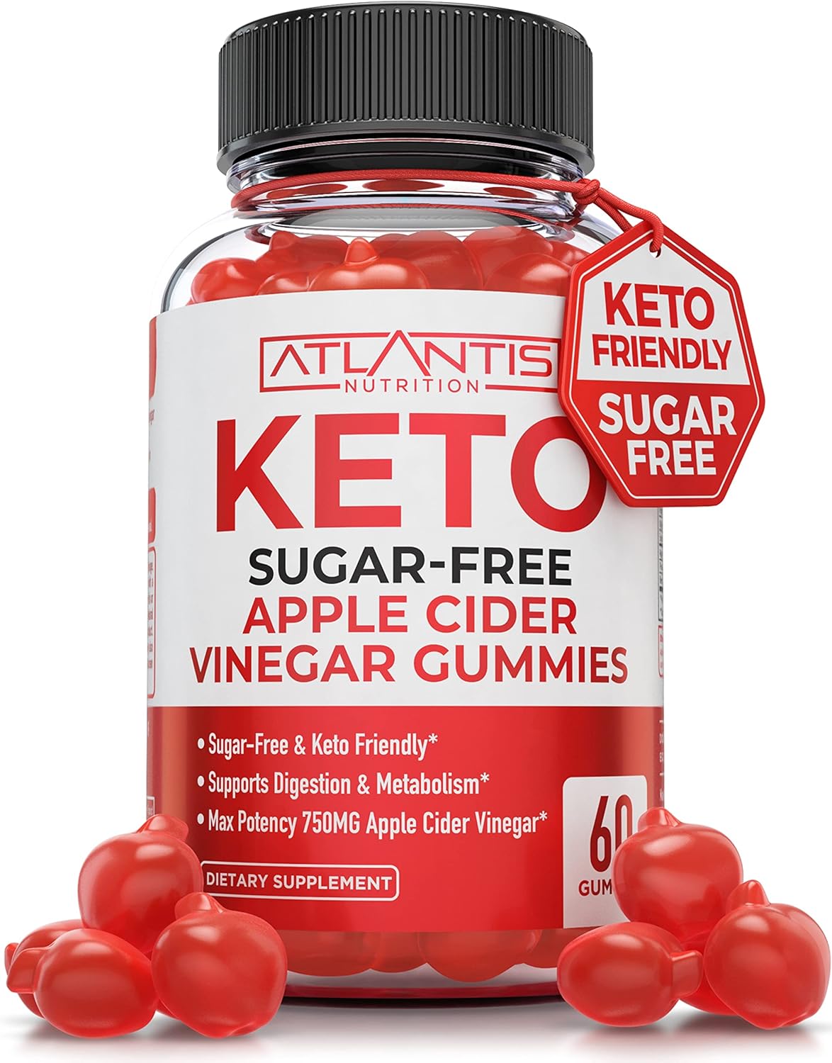 Atlantis Nutrition Sugar-Free Keto Acv Gummies For Weight Loss - Apple Cider Vinegar Gummies Formulated With 750Mg Acv Per Serving - Supports Digestion, Weight Loss, Detox & Cleansing - 60 Count
