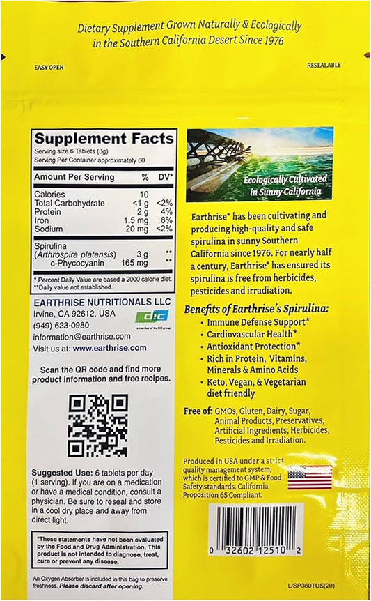 Earthrise Superfood 100% California Grown Spirulina 500Mg Tablets (360 Count), Natural Premium Spirulina, Vegan, Gluten Free, Keto Friendly, Non -Gmo, High In Vitamins & Minerals