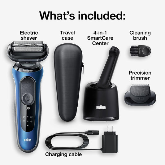 Braun Electric Razor For Men, Series 6 6072Cc Sensoflex Electric Foil Shaver With Precision Beard Trimmer, Rechargeable, Wet & Dry With 4In1 Smartcare Center And Travel Case