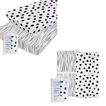 Changing Pad Cover And Pack N Play Sheet Set Bundle (Black And White Abstract Stripes And Dotscollection)