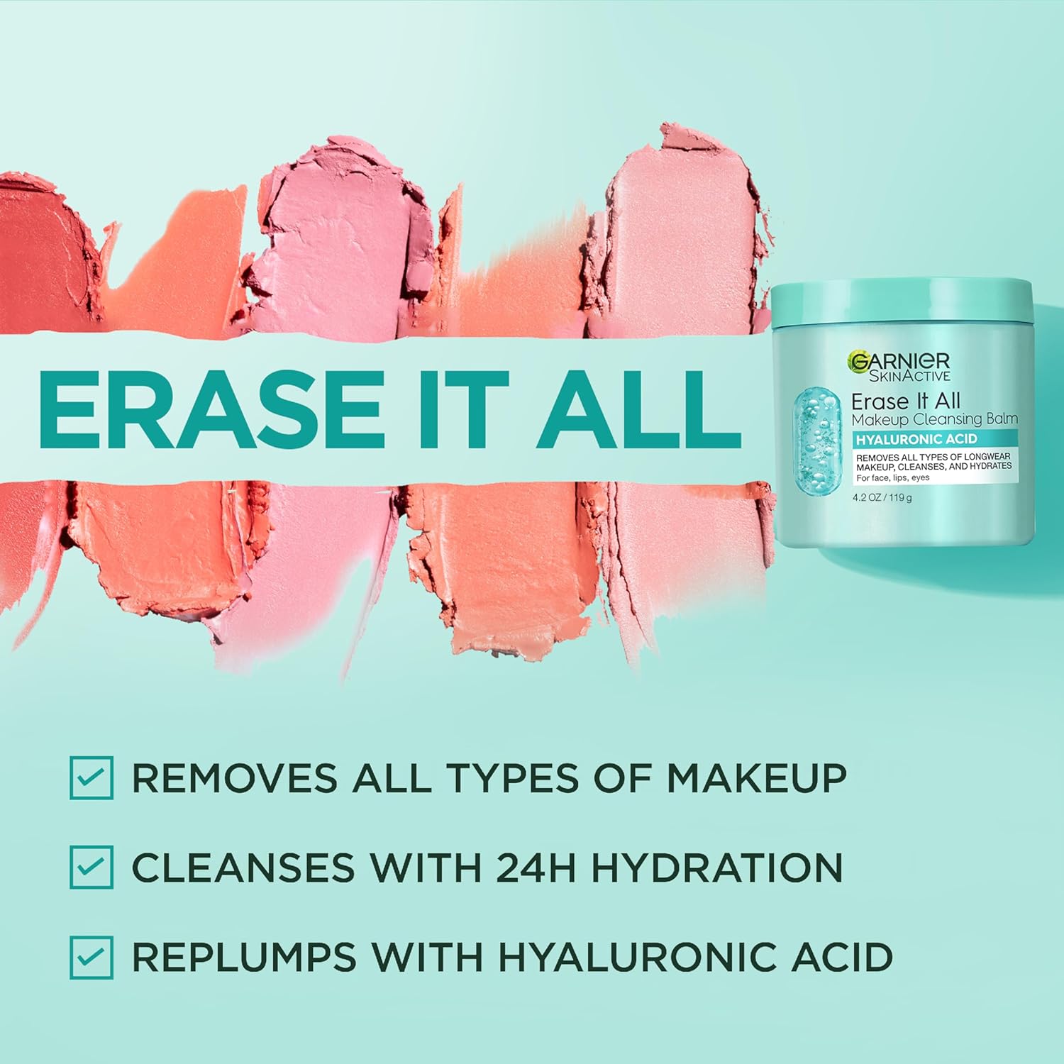 Garnier Erase It All Makeup Cleansing Balm With Hyaluronic Acid, Replumping Facial Cleanser And Makeup Remover, 4.2 Oz : Beauty & Personal Care