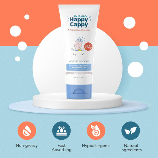 Happy Cappy Moisturizing Cream - Baby Cream For Eczema-Prone Skin, Lotion For Infants, Kids, Pediatrician-Formulated, Gentle, Paraben Free, Hypoallergenic, Sulfate Free, Soothes Dry Skin - 6 Fl Oz
