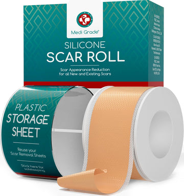 Medi Grade Silicone Scar Tape, 2 Metres With Hygienic Case - Reusable, Eco Friendly Scar Sheets For C-Section Recovery Or Keloid Bump Treatment - Long Lasting Silicone Tape For Scars