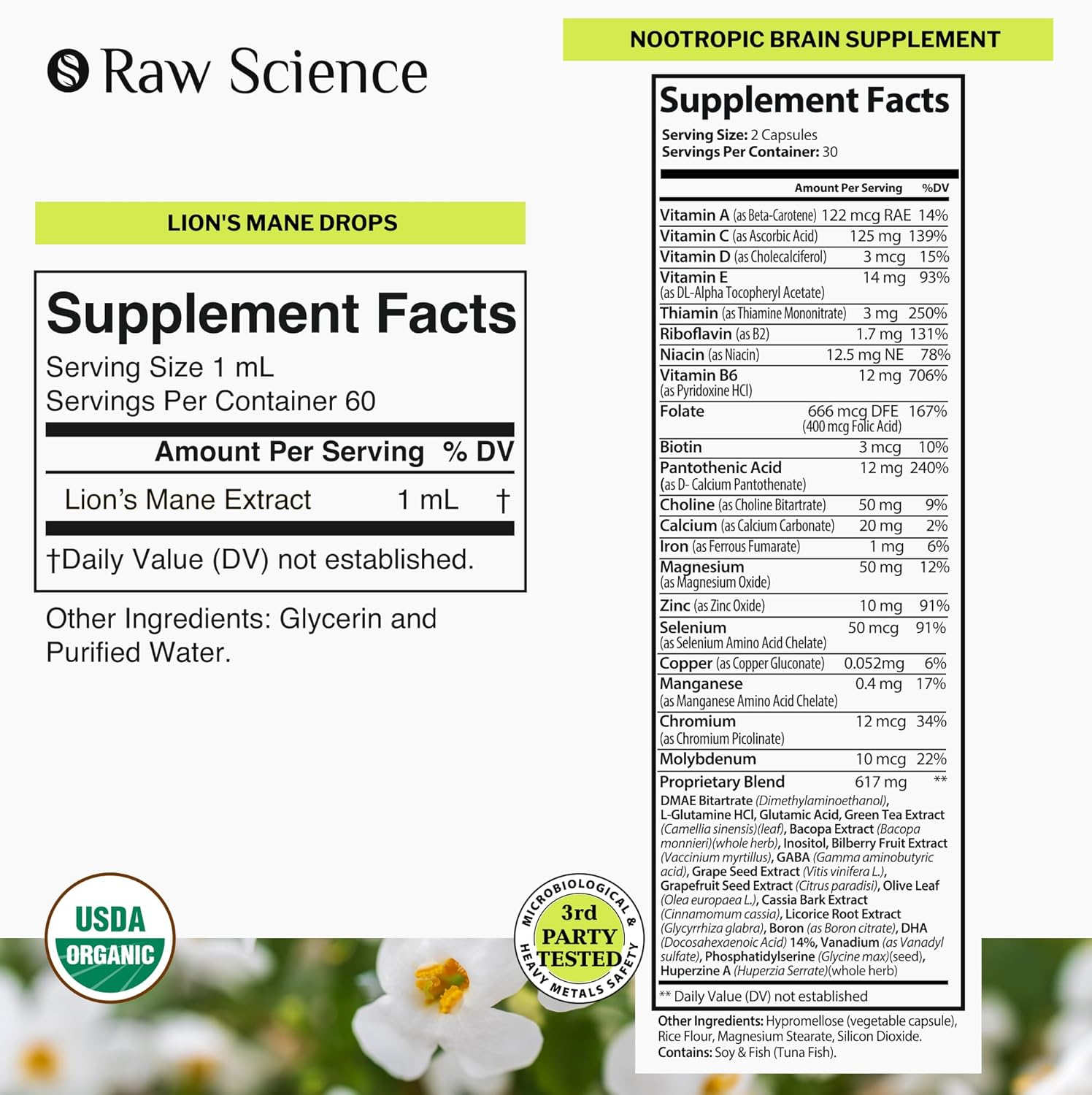 S RAW SCIENCE Mind and Memory Enhancement - Nootropics Brain Support & Enhanced Mental Focus & Clarity - Huperzine A, Phosphatidylserine, DMAE Supplements 60pcs and Lions Mane Mushroom Extract 2oz : Health & Household