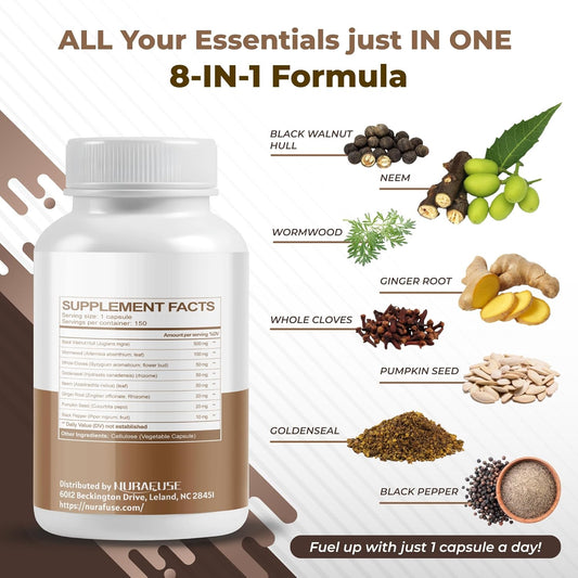 Black Walnut Wormwood Whole Cloves Goldenseal - Rich In Antioxidants, Digestive Health- Made And Tested In The Usa