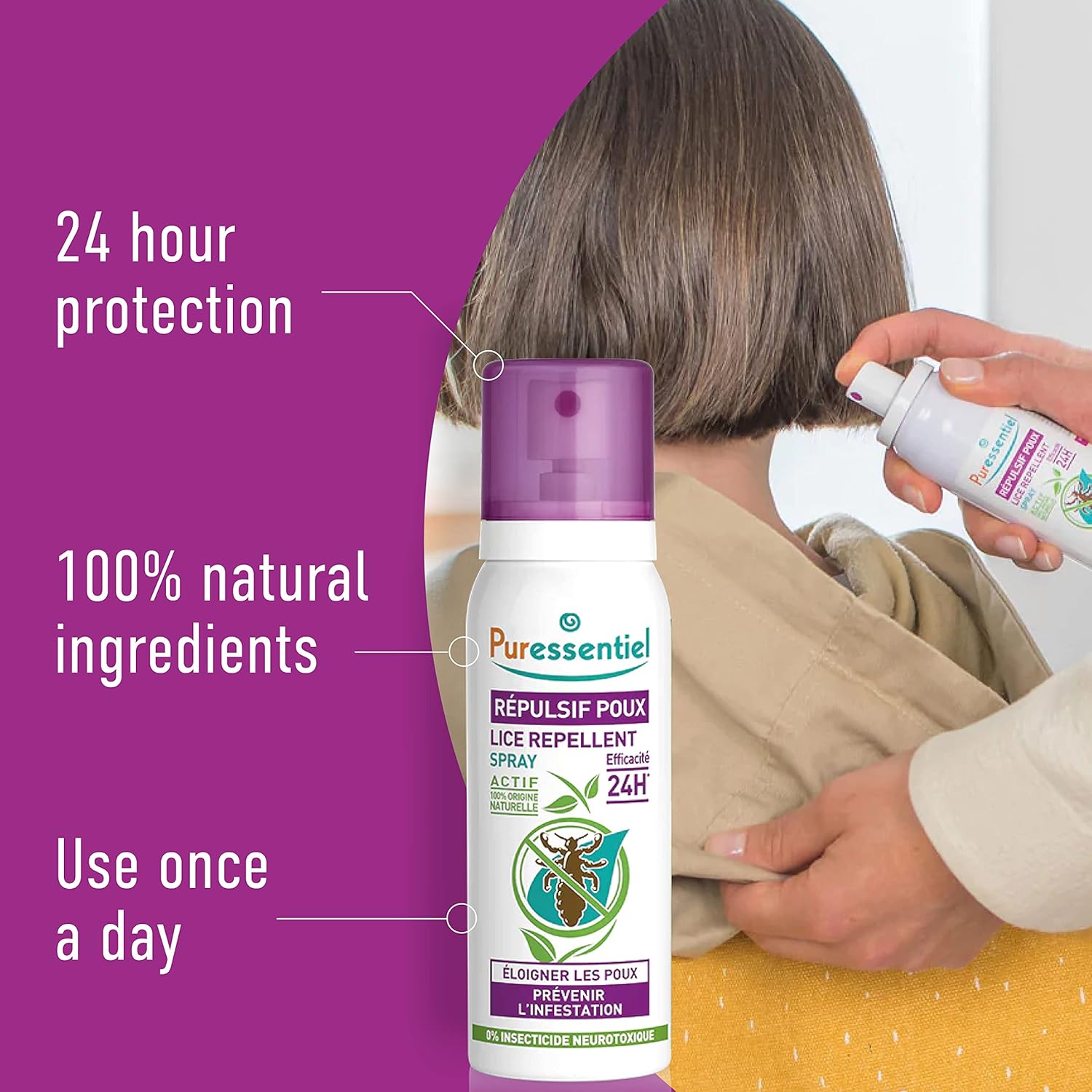Puressentiel Head Lice Prevention and Repellent Spray For Kids and Adults, Proven 24 h Protection Against Head Lice and Infestations, 100 percent Natural Active Ingredients, Vegan, Cruelty Free, 75 ml : Amazon.co.uk: Health & Personal Care