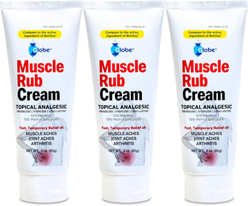 (3 Pack) Globe Ultra Strength Greaseless Muscle Rub Cream (3 Oz). Compare To The Active Ingredients Of Greaseless Bengay, 10% Menthol & 15% Methyl Salicylate (3 Pack)