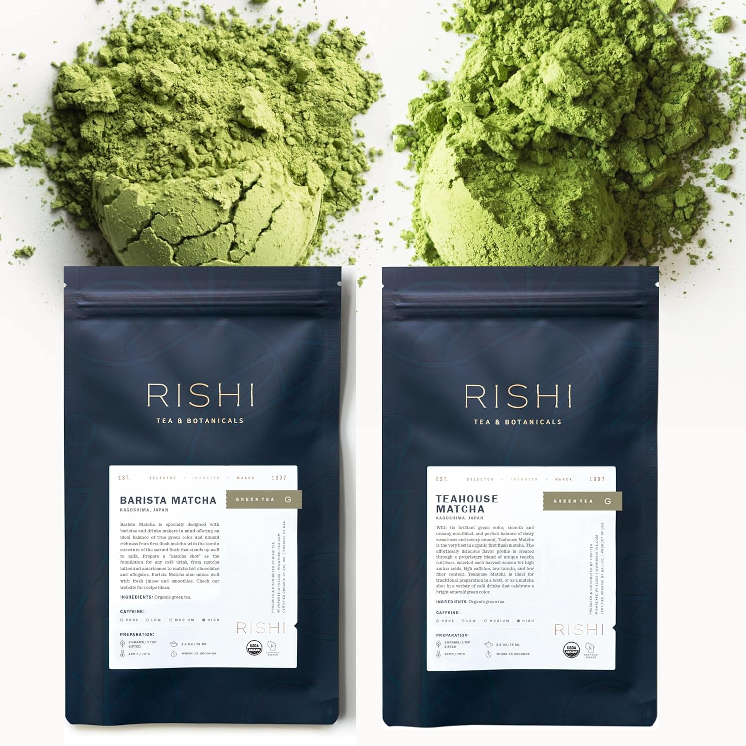 Rishi Tea Teahouse & Barista Matcha - Organic Japanese First Harvest Ceremonial Grade Matcha & Cafe-Quality Matcha Latte Green Tea Powder - 3.52 Ounces Each, 100+ Servings