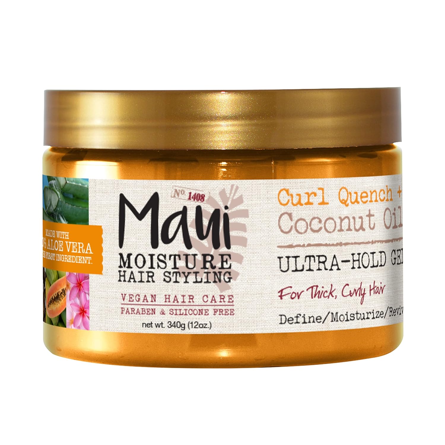 Maui Moisture Curl Quench + Coconut Oil Ultra-Hold Gel, For Curly Hair Styling, Vegan, No Drying Alcohols, Paraben Free, Silicone Free, 12 Ounce