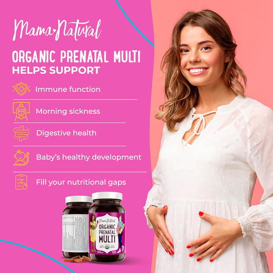 Mama Natural Organic Prenatal Vitamins For Women Vegan (30 Servings) | One A Day Prenatal Vitamins For Pregnant Women | Food Based, Non-gmo & Gluten-free - Pre Natal Multivitamin For Women With Folate