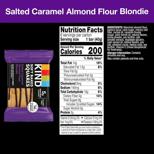 Kind Soft Baked Squares, Salted Caramel Almond Flour Blondie, 6 Count